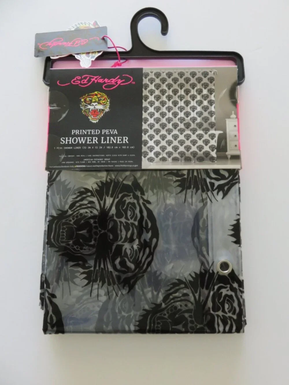 (#143) Ed Hardy Shower Curtain Liner 72x72 Logo Tiger Printed PEVA